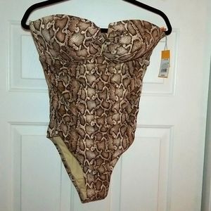 NWT SEXY REPTILE SNAKE VINTAGE LOOK STRAPLESS SWIM FULL COVERAGE BOTTOM